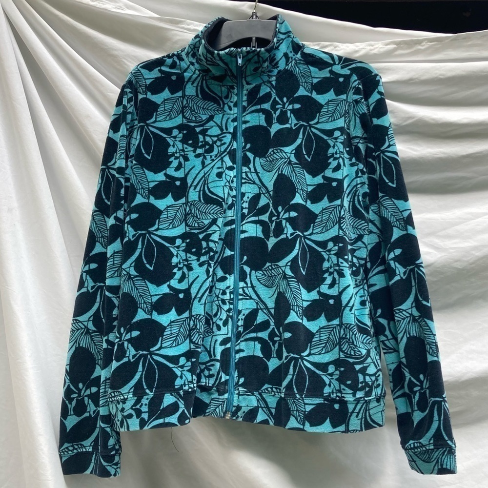 Kaktus Zipper Jacket Blue with Floral Pattern, Size Large